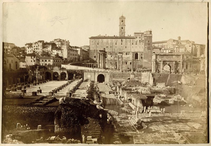 Gezicht op het Forum Romanum in Rome, Italië, albumen print by Altobelli & Molins