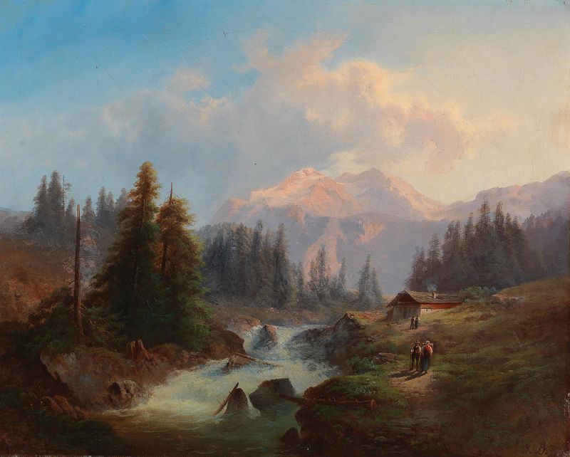 Landscape depicting a vibrant stream and lush greenery by Gustav Barbarini