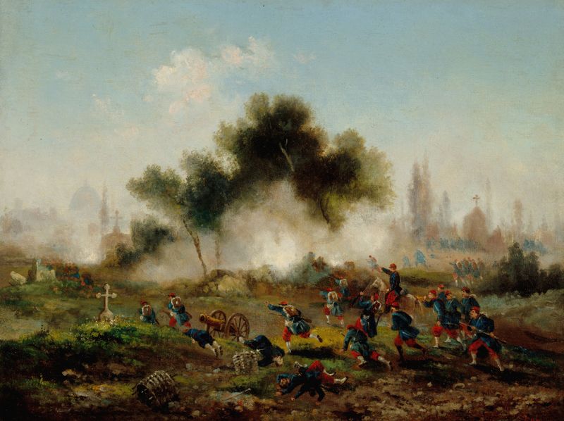 Historical scene depicting soldiers in vivid uniforms by Gustave Boulanger, oil painting