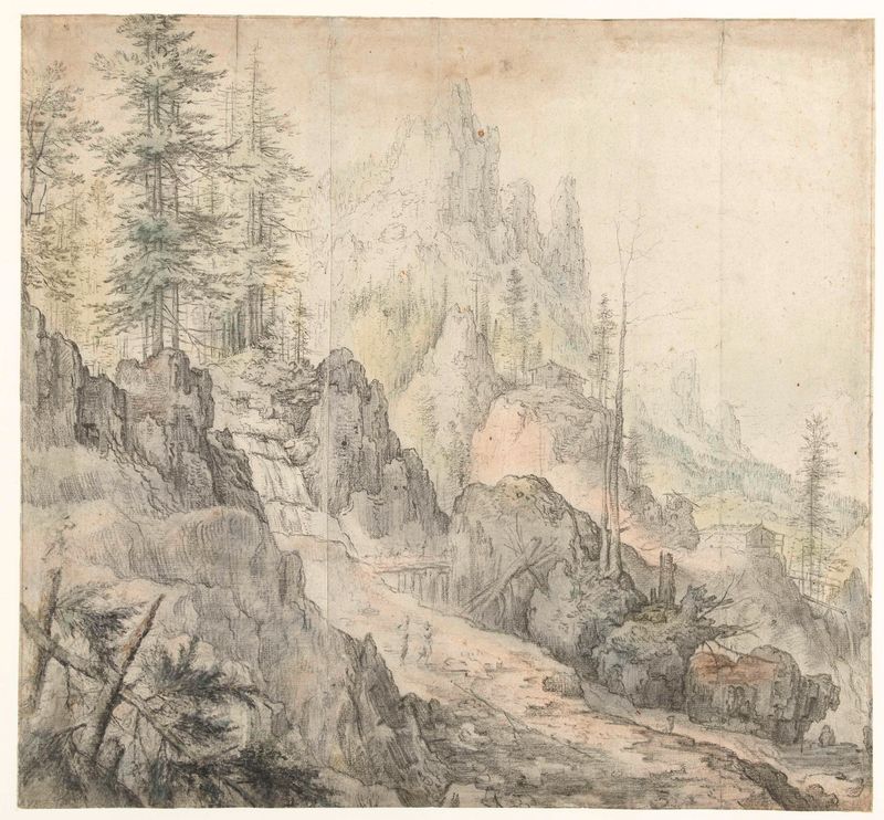 Paisaje de montaña con una cascada, óleo sobre lienzo de Roelant Savery