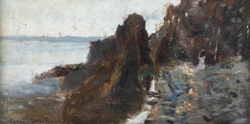 Paisagem com penhascos e mar de Ulvi Liegi, pintura a óleo