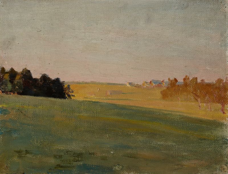 Evening de Jan Ciągliński, pintura a óleo que retrata uma paisagem ao crepúsculo com cores vibrantes.