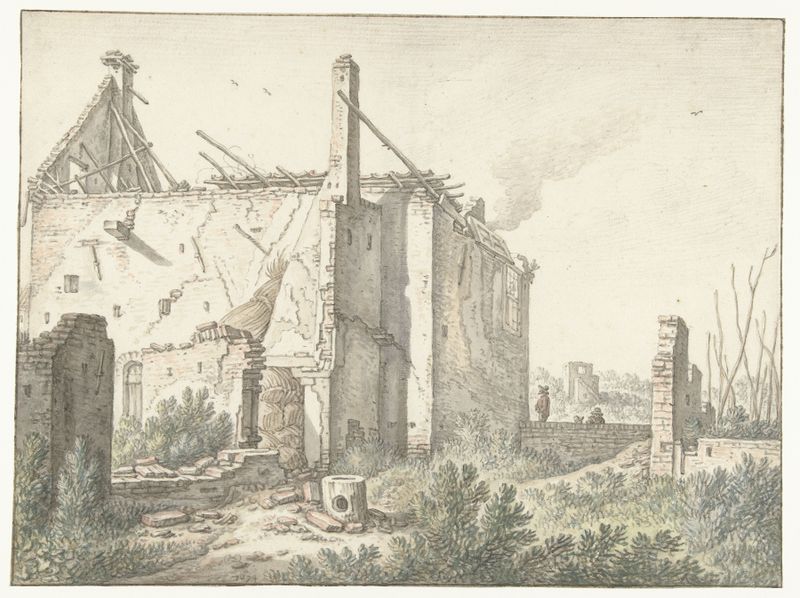 Ruins of a house in Utrecht, oil on panel by Herman Saftleven