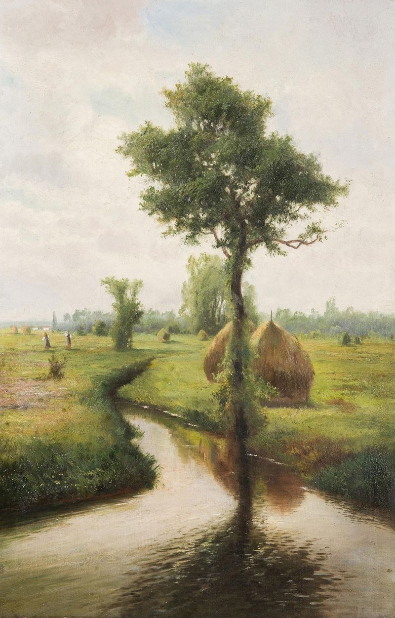 Haystacks de Ludvík Barták, paisagem impressionista com fardos de feno.