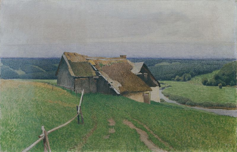 Arquitetura de Ferdinand Brunner, pintura a óleo de uma casa em uma altura