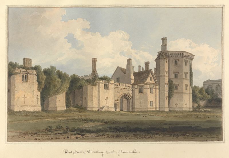 Fachada oeste del castillo de Thornbury, Gloucestershire, acuarela sobre papel de John Buckler