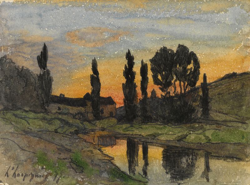 Arbre au bord d’une rivière de Henri-Joseph Harpignies, pintura a óleo que mostra uma árvore ao lado de um rio.