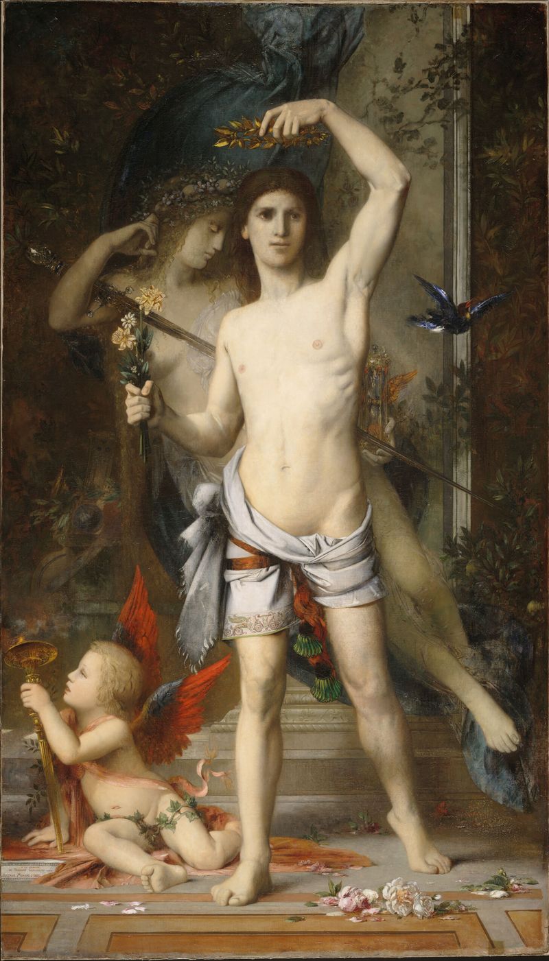 The Young Man and Death, oil on canvas by Gustave Moreau, depicting a young man and the figure of Death.