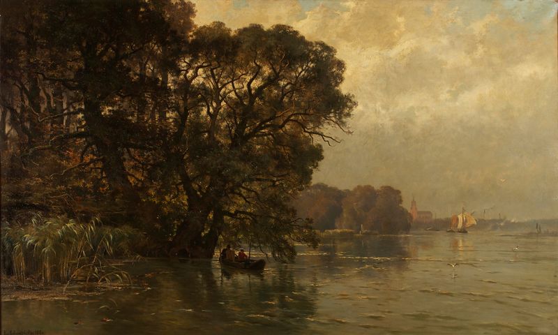 Paisaje del río Escalda, óleo sobre lienzo de Edmond de Schampheleer
