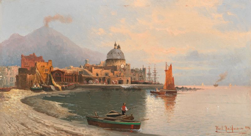 Paisagem de Torre Del Greco, pintura a óleo de Karl Kaufmann