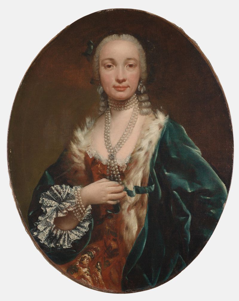 Retrato de uma mulher de Luigi Crespi, óleo sobre tela, mostrando luz suave e expressão introspectiva.