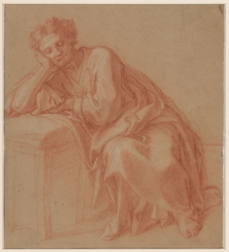 Figurative drawing of a resting man by François Verdier on paper