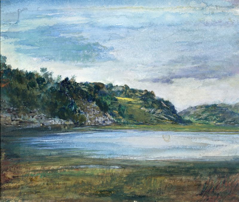 Pintura a óleo de John La Farge mostrando uma paisagem exuberante com luz filtrando pelas folhas.