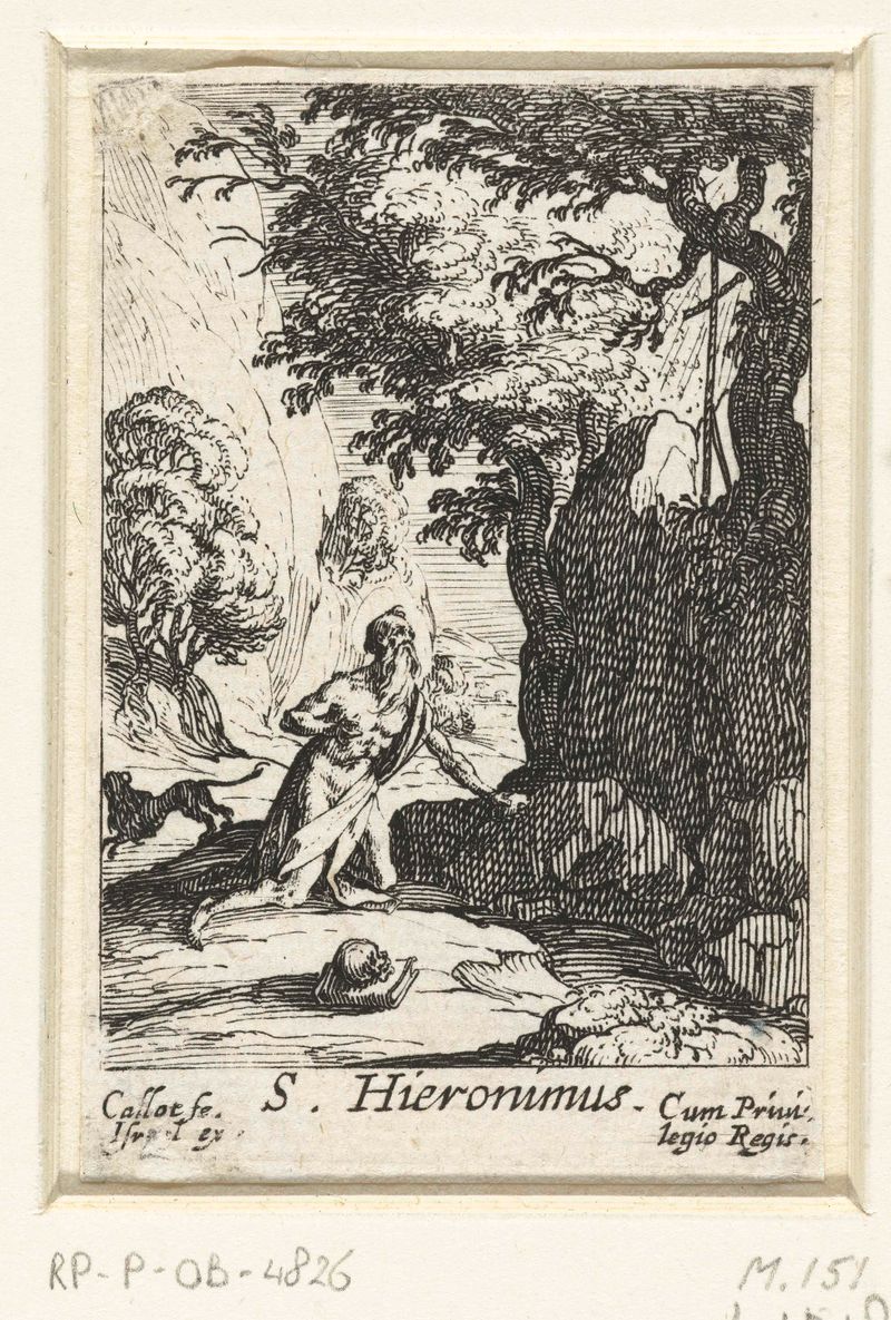 Gravura de Jacques Callot mostrando o penitente Jerônimo em profunda contemplação