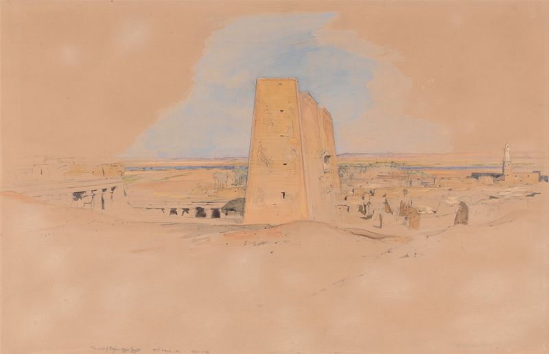 Temple of Edfou, architecture in watercolor by John Frederick Lewis