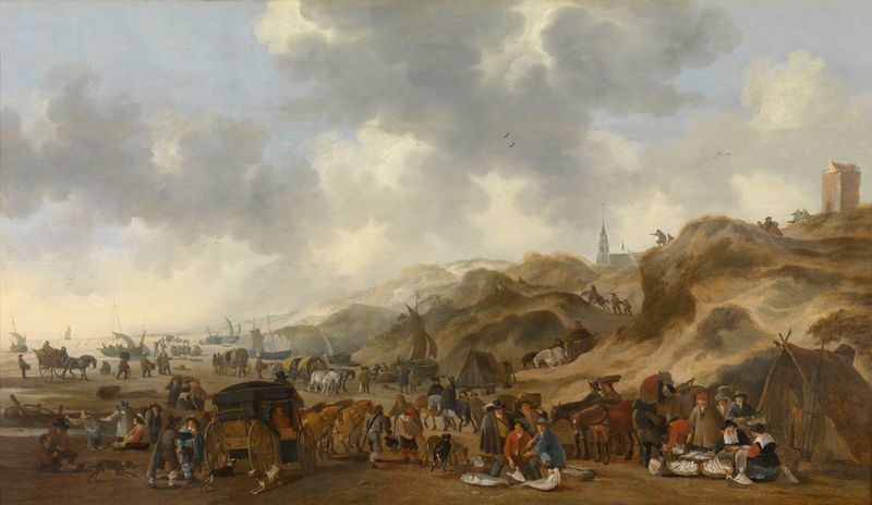 The Dunes at Scheveningen by Hendrick de Meijer, oil painting depicting tranquil dunes and sky.