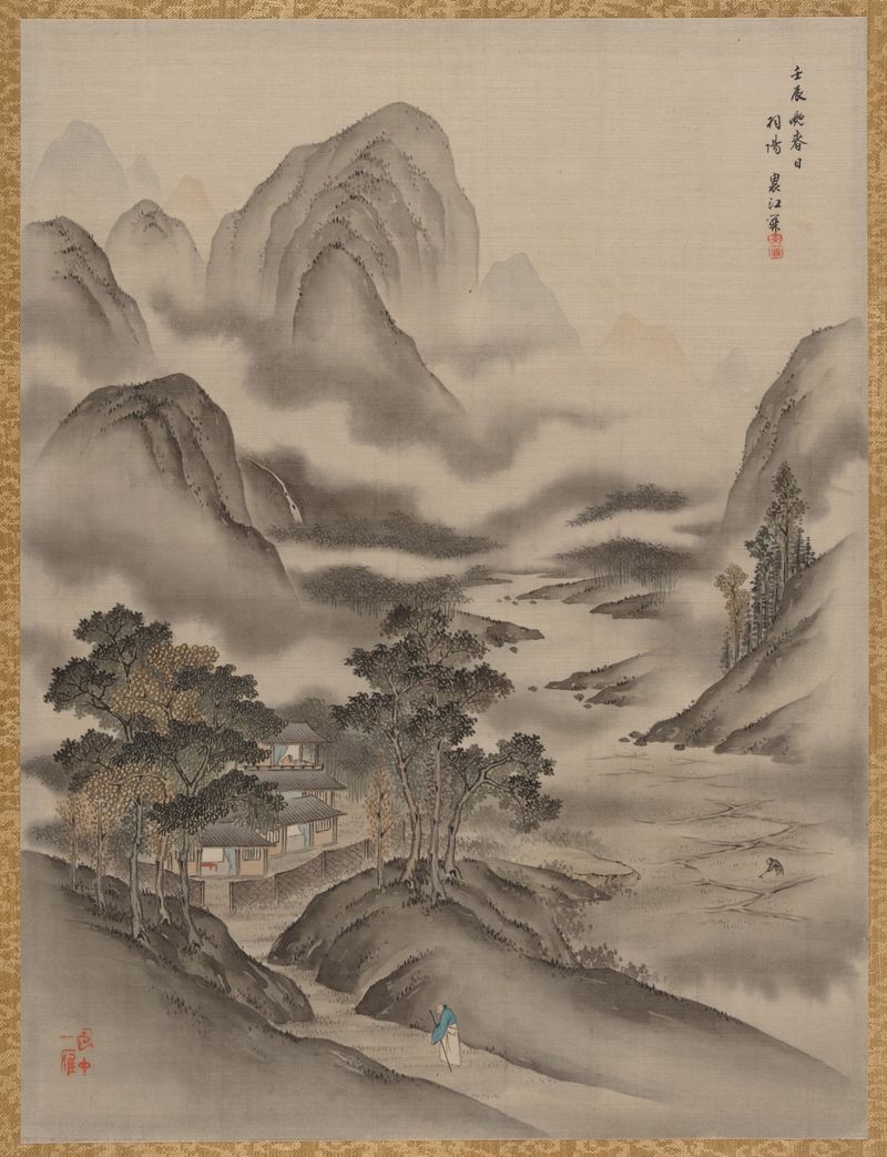 Escena interior con una mujer en kimono preparando té, de Seki Shūkō, Ukiyo-e