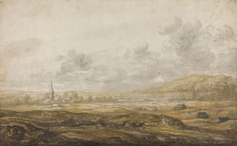 Paisagem panorâmica ao longo do Reno, pintura a óleo de Aelbert Cuyp