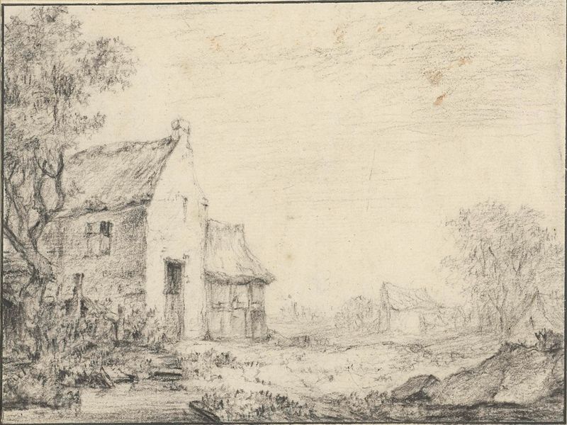 Paisagem de uma fazenda de Jacob van der Smissen, meio papel
