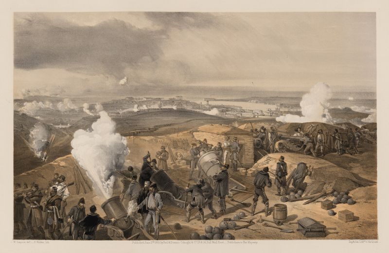 Cena histórica com soldados sob o sol de William Simpson, pintura a óleo