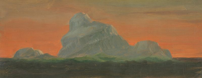 Iceberg Against Evening Sky de Frederic Edwin Church, pintura a óleo que retrata um majestoso iceberg e o céu da noite.