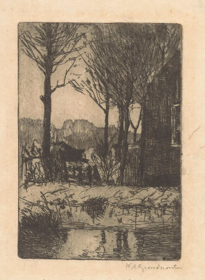 Landscape of Huis aan het water in de Binckhorst in Den Haag by Willem Adrianus Grondhout, oil painting