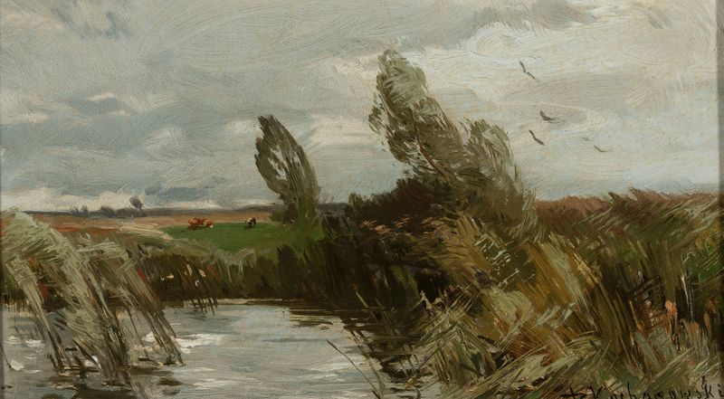 Landscape with Water and Bulrush by Roman Kazimierz Kochanowski, impressionism