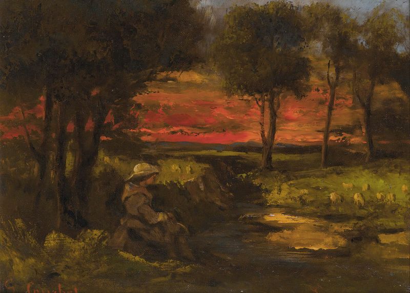 Feminina bretona tecendo, pintura a óleo de Gustave Courbet