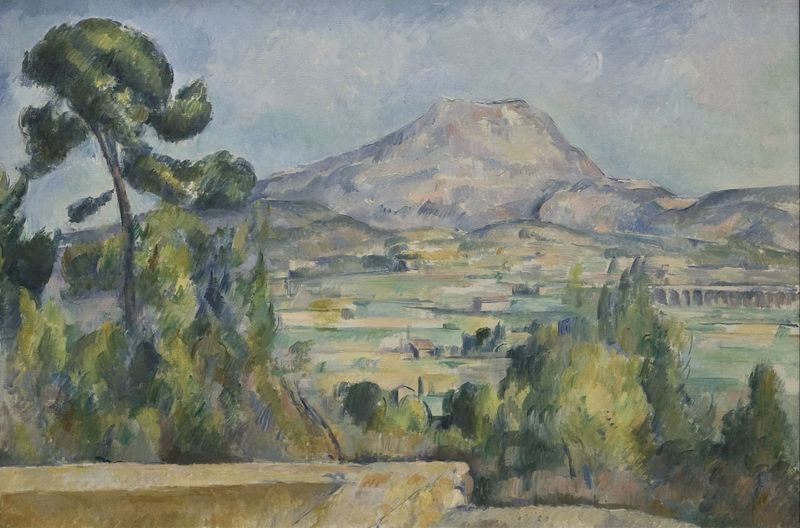 Montagne Saint-Victoire oil painting by Paul Cezanne depicting a mountain landscape