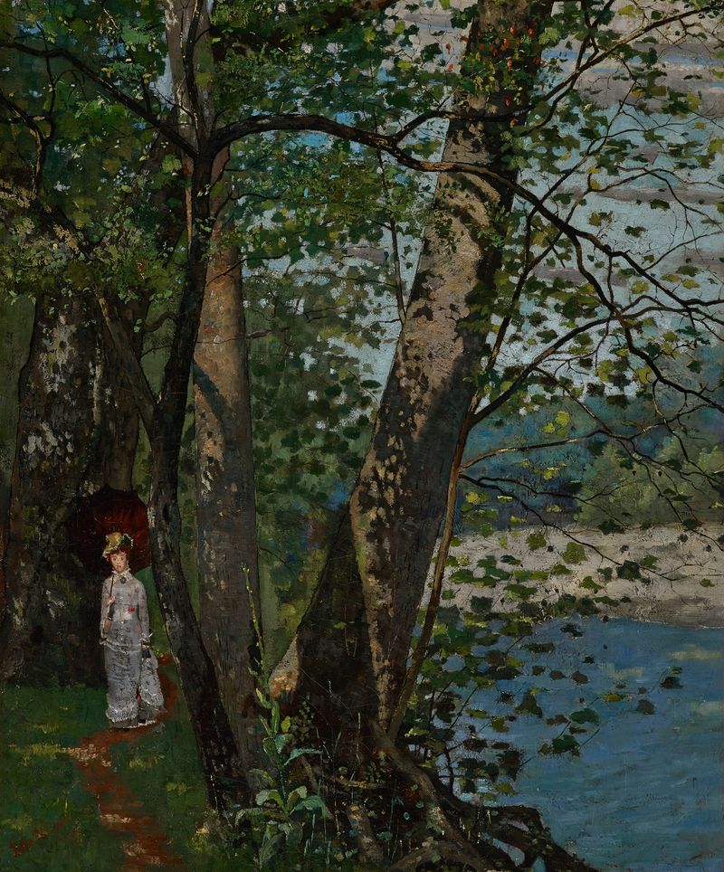 The Sycamores by John Washington Love, oil on canvas depicting sycamore trees and nature.