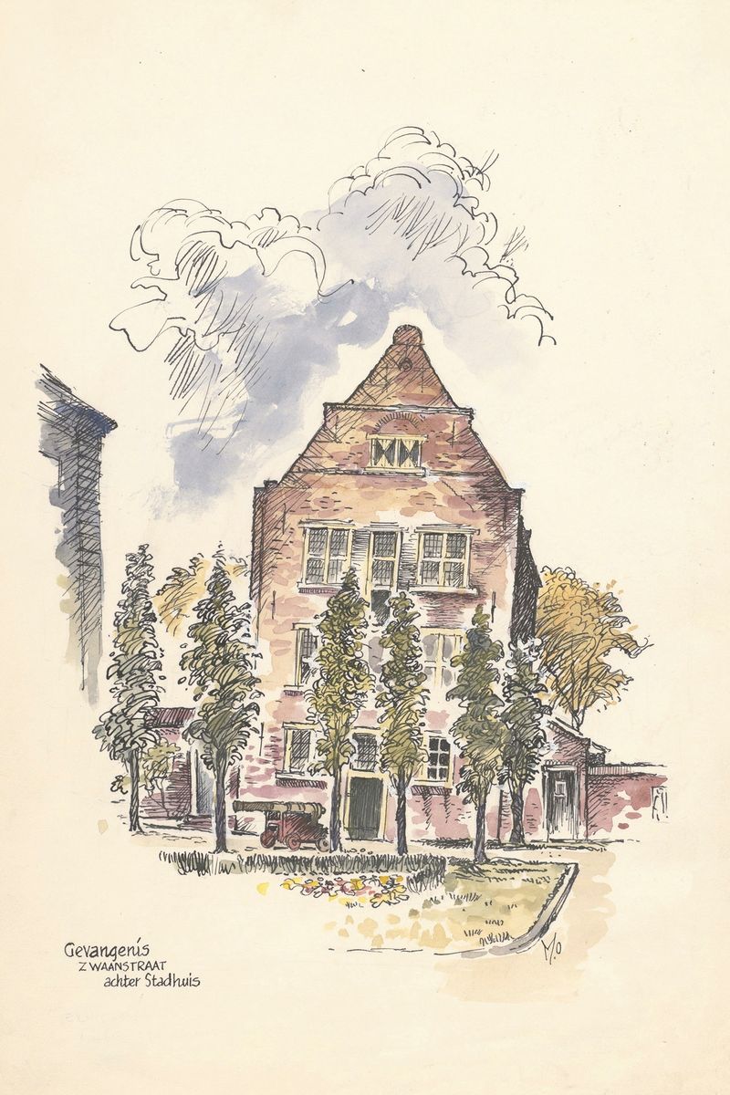 Gevangenis van Enkhuizen de Maarten Oortwijn, óleo sobre tela representando uma prisão histórica.