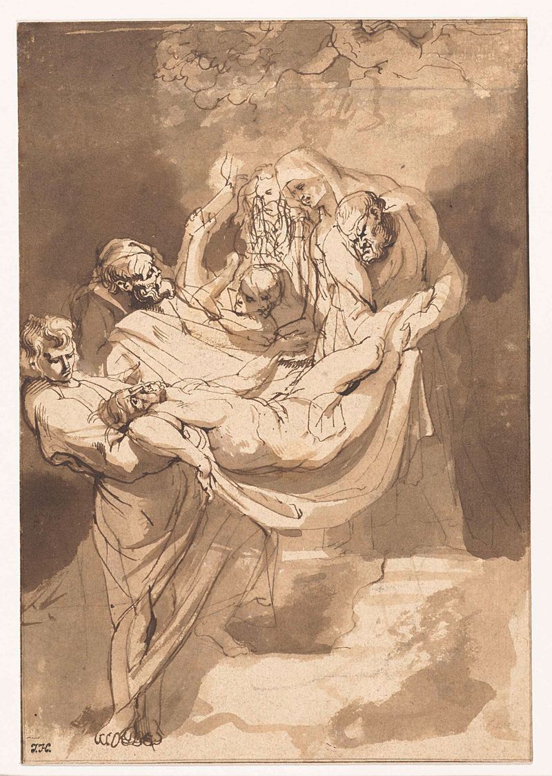 Pintura figurativa al óleo de Peter Paul Rubens que representa figuras en espiral y emociones.