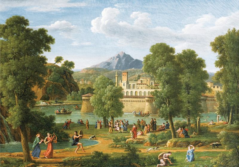 Landscape with figures, oil on canvas by Jean-Joseph-Xavier Bidauld