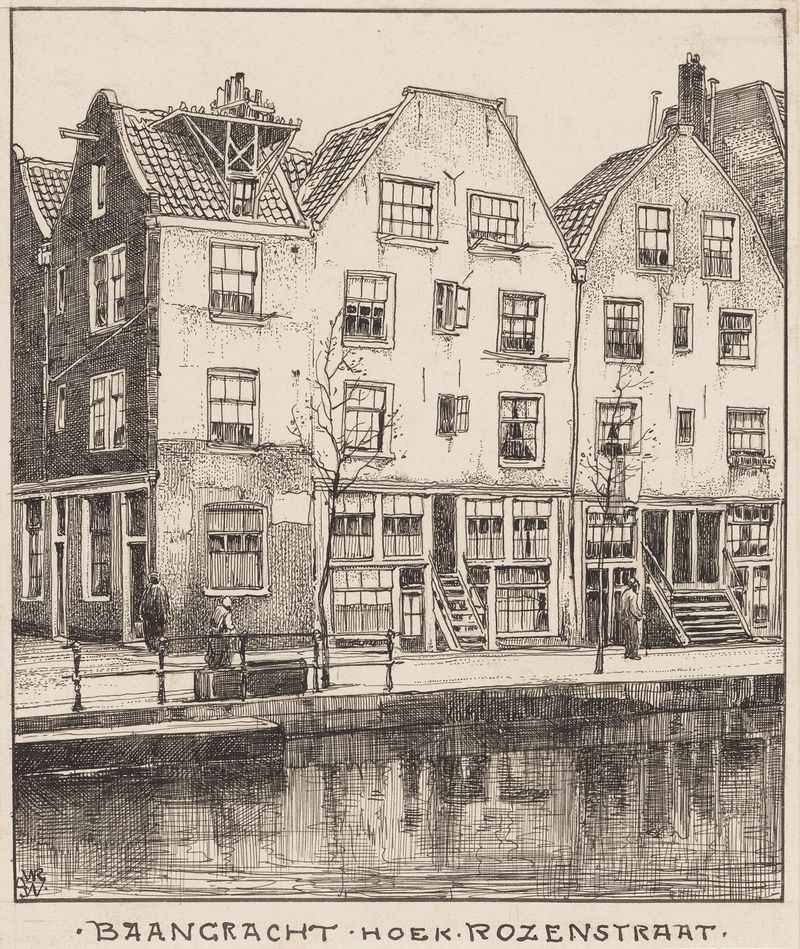 Escena de género que representa figuras en una esquina de la calle, pintura al óleo de Willem Wenckebach