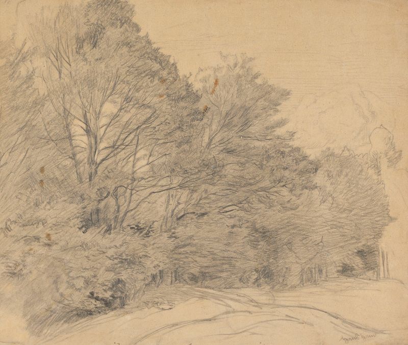 Landscape with trees and soft light by Hans Thoma, oil painting