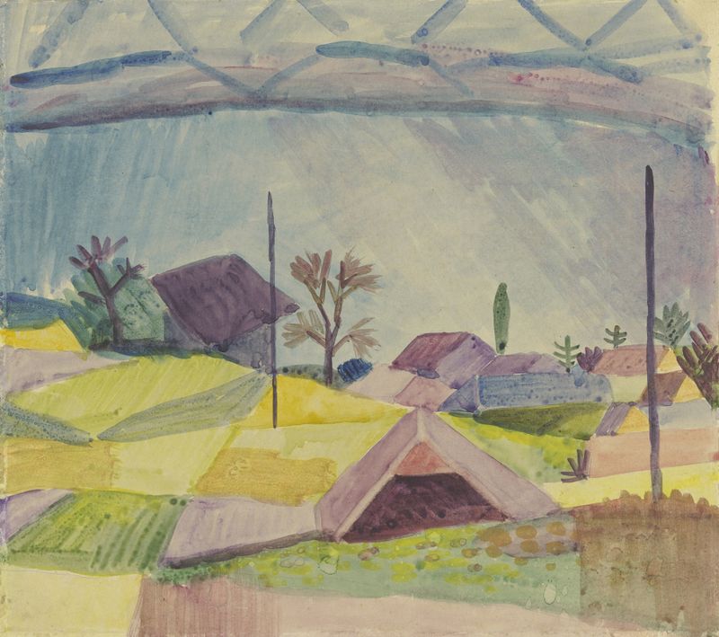 Landscape with a lake and hills, oil painting by August Macke