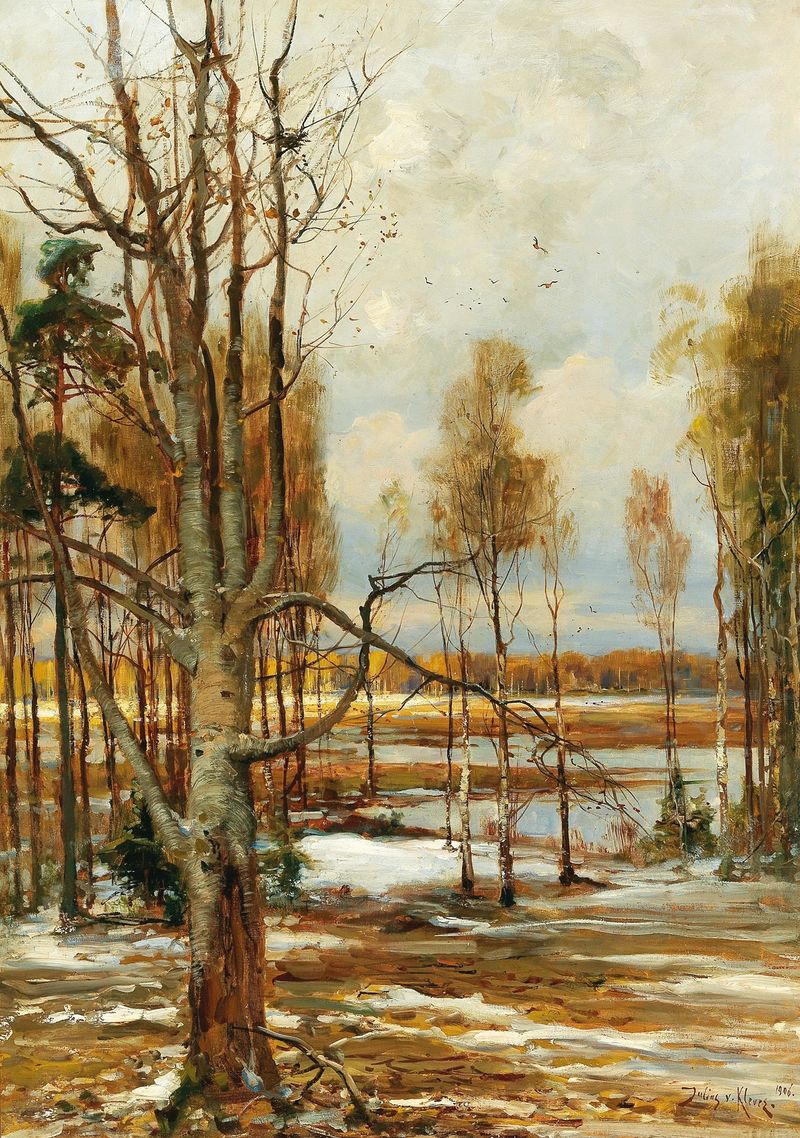 Uma paisagem de primavera com uma faia, pintura a óleo de Julius Sergius Klever
