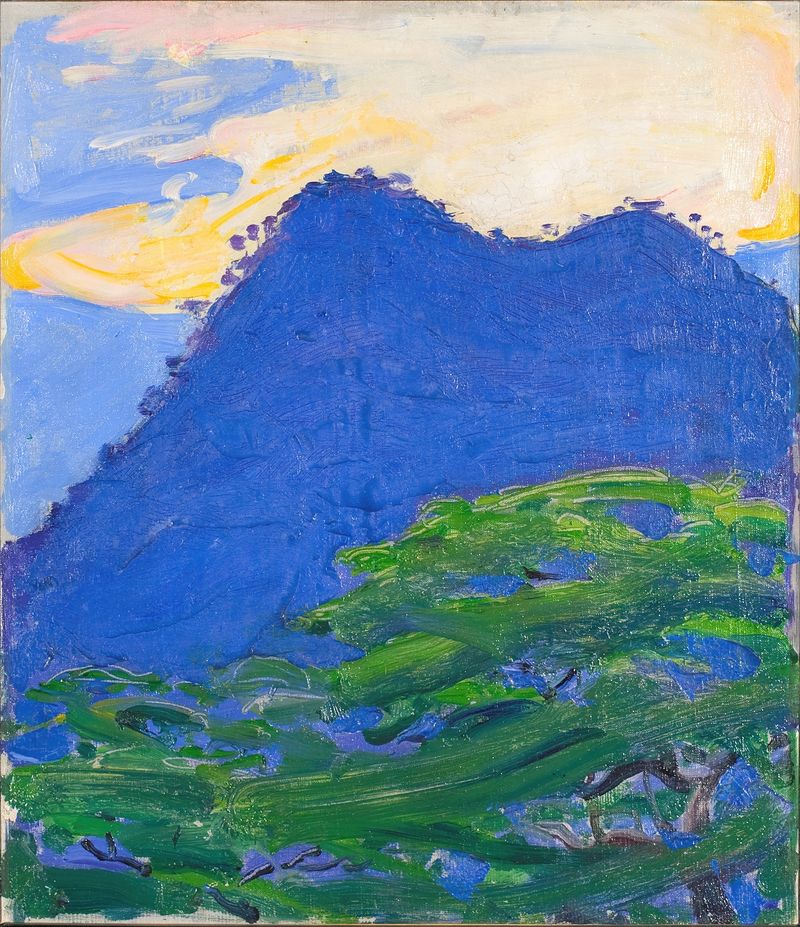 Hwandoni Hills de Akseli Gallen-Kallela, pintura al óleo que muestra colinas onduladas bajo un cielo luminoso