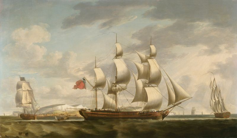 Tres Vistas de ‘Amity Hall’ con Vista de Dover y los Acantilados Blancos, óleo sobre lienzo de Robert Dodd