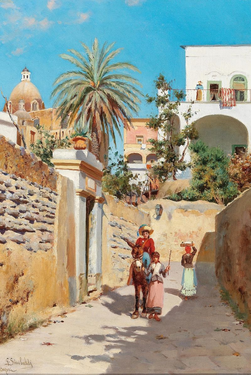 Paisaje de un callejón de verano en Capri de Goffredo Sinibaldi-Paolucci, medio desconocido