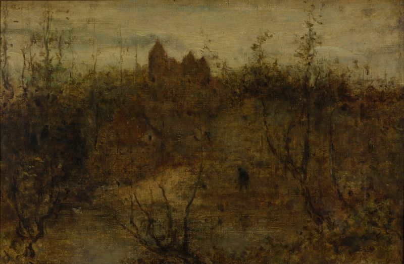 The Enchanted Castle by Matthijs Maris, architecture in misty light