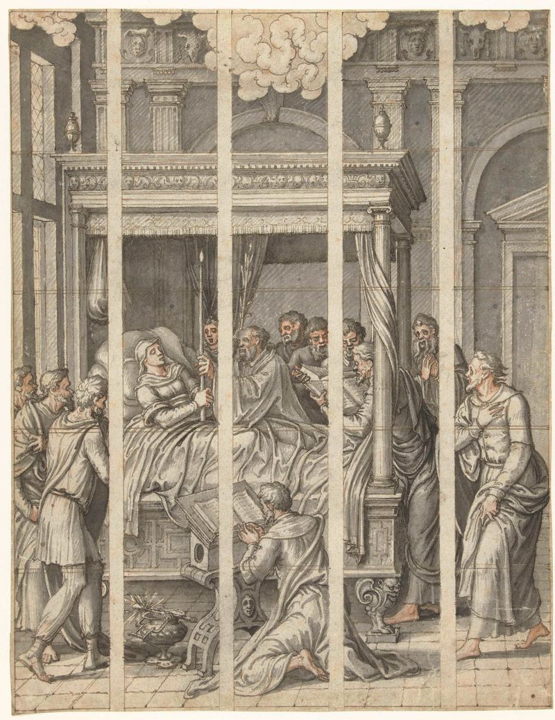 Escena religiosa que representa a la Virgen María, pintura al óleo de Dirck Pietersz. Crabeth