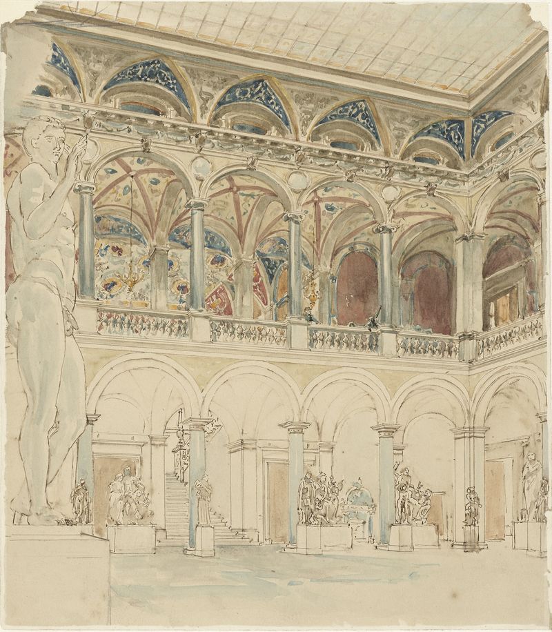 Cena interna de um pátio com figuras e luz de Wilhelm Cornelis Bauer, meio desconhecido