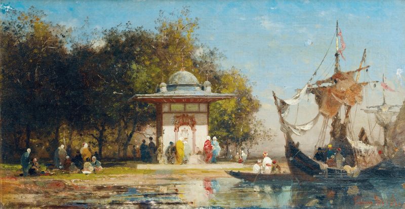 Fountain by the sea in Turkey, oil painting by Germain Fabius Brest