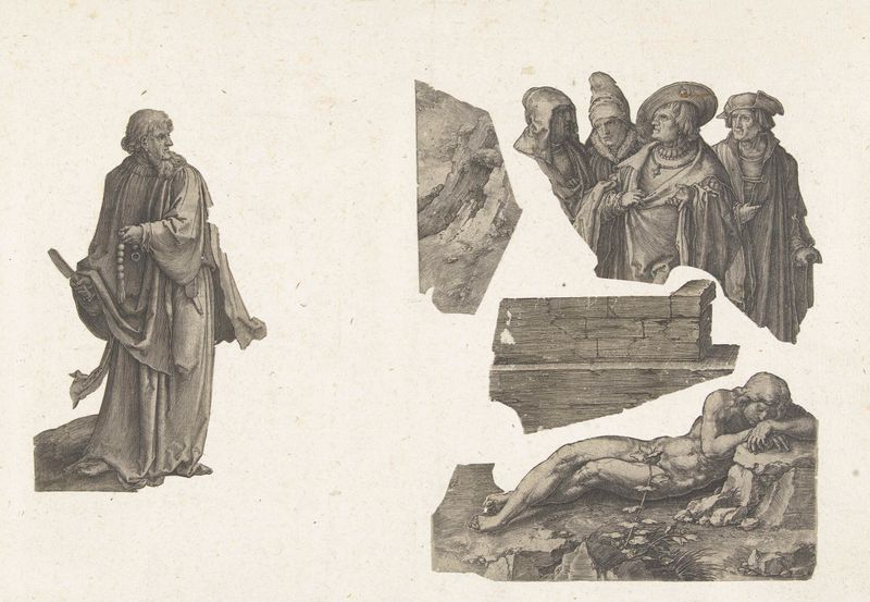 Grabado de figura desnuda reclinada de Lucas van Leyden
