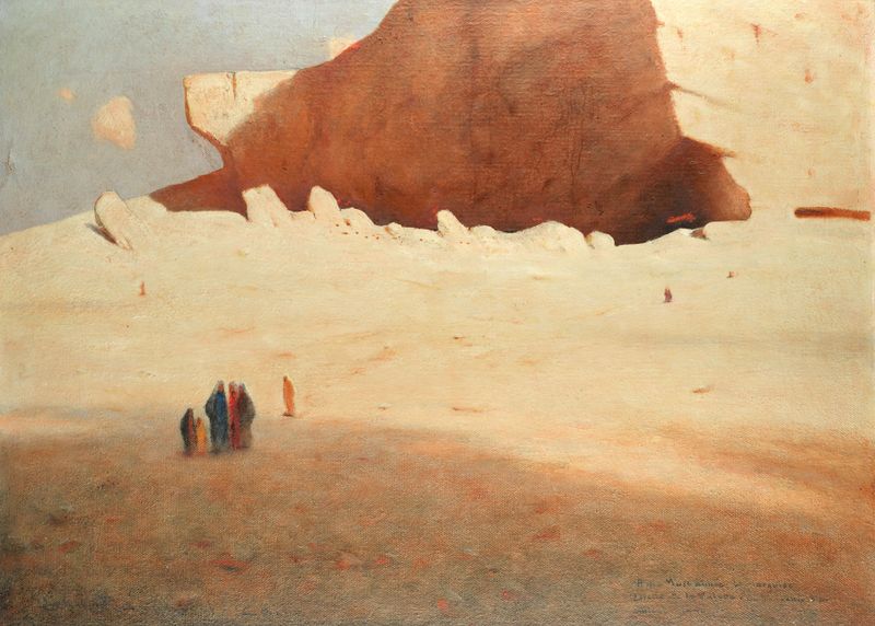 Los Derviches de Mokattam de John Ralph, pintura al óleo que muestra derviches girando en colores vibrantes.