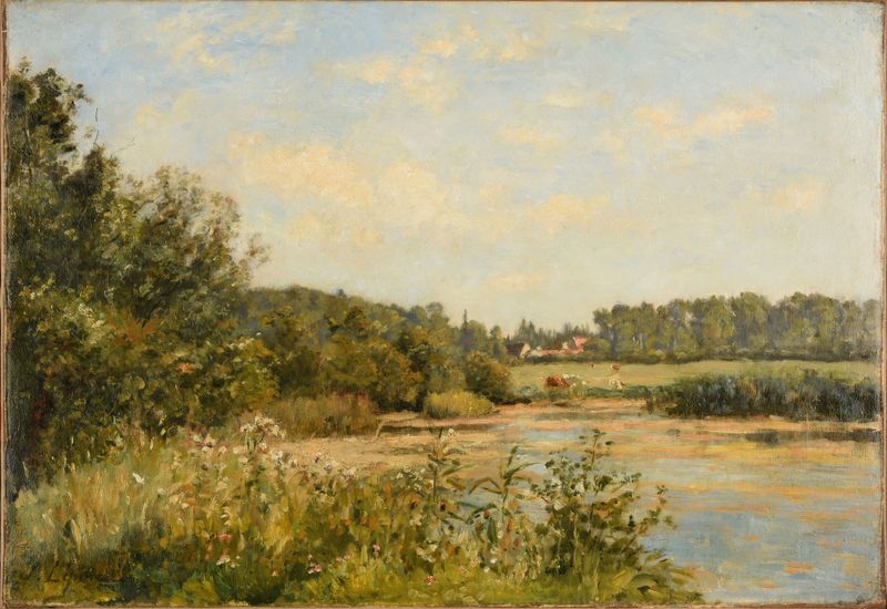 Paisaje con campos y cielo, óleo de Stanislas Lépine