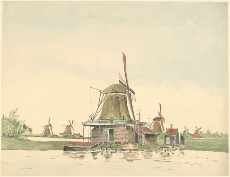 Paisaje con un molino de viento de Johannes Nicolaas Eijman, pintura al óleo