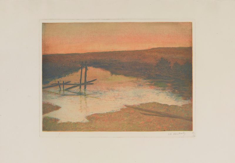 L’étang du moulin à Sémide by Charles-Louis Houdard, impressionism, landscape with pond and clouds