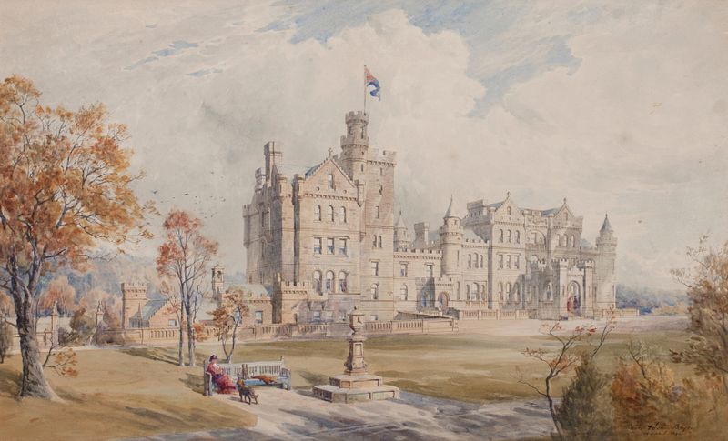 Plans for the extension of Mauldsie Castle de David Bryce, tinta sobre papel